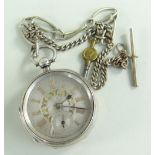 LATE VICTORIAN SILVER POCKET WATCH, open faced, key wind with silvered dial, the movement numbered