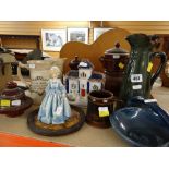 SMALL GROUP OF DECORATIVE POTTERY including Ewenny ewer, Staffordshire castle and Royal Worcester