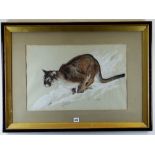 JEFFREY EVANS pastel - cougar or mountain lion in snow, signed and dated, 36 x 56cm