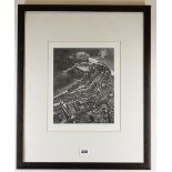 HILARY PAYNTER limited edition (11/100) wood engraving - view from above of Tenby, signed, 29.5 x