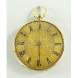 YELLOW METAL OPEN FACED POCKET WATCH, numbered 25344 and marked to inner cover 'Bright & Sons