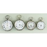 ASSORTED SILVER POCKET WATCHES comprising two open faced and two fancy fob watches (4)