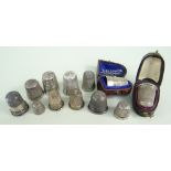 COLLECTION OF SILVER & PLATED THIMBLES, including examples by Charles Horner, a niello example,