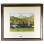 TINA HOLLEY watercolour - landscape with ruins, entitled verso 'Siabod', signed, 27.5 x 38cms