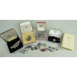 ASSORTED MARCASITE JEWELLERY comprising bar brooches including pearls, earrings, rings, silver and