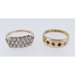 TWO GOLD RINGS, comprising a 14ct gold example set with diamonique cubic zirconia, size L / M