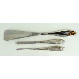 SILVER VANITY ITEMS comprising silver and tortoiseshell shoe horn, silver handled matching