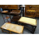 ASSORTED OCCASIONAL FURNITURE, including two mahogany tiered tables, pedestal column, tiered folding