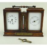 WELSH MINING INTEREST: A GEORGE V DESK COMPANION, oak case French carriage timepiece, aneroid