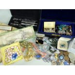 ASSORTED JEWELLERY & MISCELLANEOUS comprising jewellery box and contents including beads, brooch,