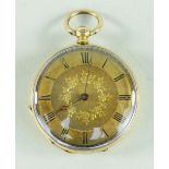 18CT GOLD & ENAMEL LADIES FOB WATCH having Roman numeral chapter ring, 33.5gms