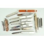 COLLECTION OF VICTORIAN MOTHER OF PEARL PENKNIVES & WRITING INSTRUMENTS, including some with