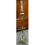 ARTS & CRAFTS BRASS & COPPER STANDARD OIL LAMP in the style of W.A.S Benson, with glass funnel