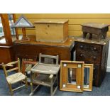 ASSORTED OCCASIONAL FURNITURE, including mahogany Pembroke table, carved oak small cupboard, five