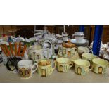 GROUP OF DECORATIVE CABINET CHINA including Art Deco six-piece knife set in fan mount, continental