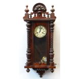 EARLY 20TH CENTURY GUSTAV BECKER WALNUT VIENNA-TYPE WALL CLOCK with architectural pediment, column-