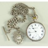 OMEGA SILVER OPEN FACED POCKET WATCH the case, enamel dial and movement marked 'Omega', together