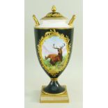 PROBABLY UNIQUE WEDGWOOD BONE CHINA VASE & COVER painted with vignette after Landseer's 'Monarch