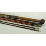 OGDEN SMITH SALMON ROD, 16ft, greenheart, two top and two middle sections, snake guides, 28in cork