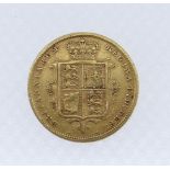 VICTORIAN GOLD HALF SOVEREIGN, 1884, young head, 4gms
