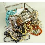 MODERN SQUARE SECTION JEWELLERY BOX & CONTENTS to include large quantity of beads, costume