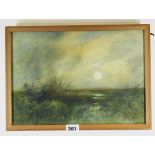 WILLIAM HYDE watercolour - low sun and misty landscape with trees, signed, 22 x 32cms Condition