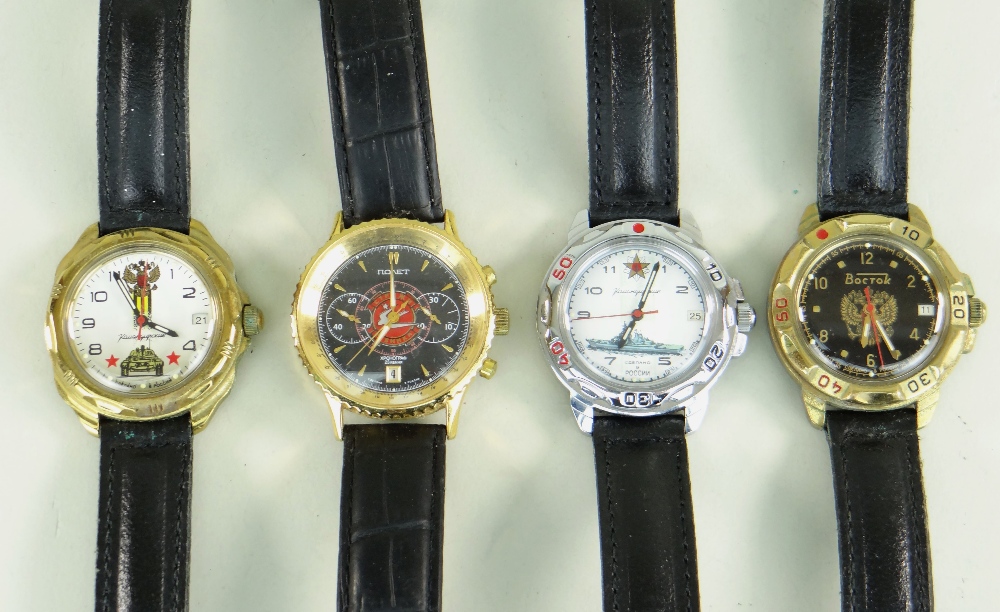 FOUR RUSSIAN WRISTWATCHES various makers, dials and backs inscribed in cyrillic (4)