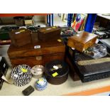 DECORATIVE TABLE BOXES including Victorian mahogany writing slope, a vintage Zither