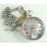 LATE VICTORIAN SILVER POCKET WATCH, open faced, key wind with silvered dial. The movement