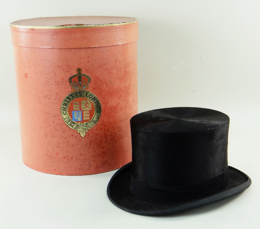 GENTLEMAN'S BLACK SILK TOP HAT BY TRESS & CO. in red Christys London hat box