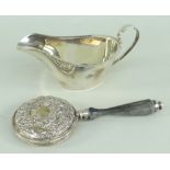 SILVER CREAM JUG, BIRMINGHAM 1931, BAKER BROS LTD together with small silver repousse vanity