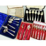BOXED SILVER & SILVER PLATE including set of six grapefruit spoons and knife by Edward Viner, set of