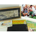 AUTOGRAPHED ORIGINAL GREN CARTOON, framed, 'Ponty and Pop' cartoon book, framed Rugby Union print