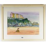 SUE POMERY-WILKS pen and wash - entitled verso 'South Beach, Tenby', signed, 28 x 37.5cms