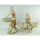 TWO ROYAL DUX PORCELAIN FIGURES, modelled as maidens carrying a clam shell and seated between shells