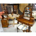 LATE VICTORIAN WALNUT DUCHESSE DRESSING TABLE, DRESSING STOOL & PURDONIUM, the table of small