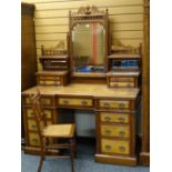 GOOD LATE VICTORIAN 'AESTHETIC' STYLE DRESSING TABLE & MATCHING CHAIR, floral carved panelled