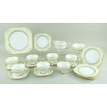 STYLISH PARAGON BONE CHINA ART DECO PART TEA SERVICE, lemon, green and gilt bands, printed marks '