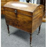 REGENCY MAHOGANY CELLARETTE, hinged domed top, plain sides and reeded border, square tapering