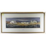 JAN GREGSON watercolour and pastel - coastal landscape with church and farm, signed and dated