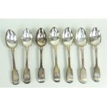 SET OF SEVEN SILVER SPOONS, LONDON 1922, of fiddle pattern with engraved initials, 190.9gms (7)