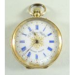 18K GOLD FANCY FOB WATCH, the enamel face having Roman numeral chapter ring and marked 'J. G. Graves