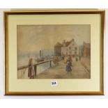 EDWARD C. BOOTH watercolour - figures by a riverside, entitled 'Staithside, Whitby', signed,