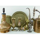 ASSORTED MIDDLE EASTERN METALWARE including copper huqqa base converted to electric lamp, similar