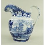 19TH CENTURY CAMBRIAN BLUE & WHITE PRINTED JUG, 'Cows Crossing the Stream' pattern (with P.E. Morris