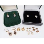 ASSORTED EARRINGS comprising pair of diamond chip earrings, pair of sapphire and diamond earrings,