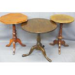 ANTIQUE OAK TRIPOD TABLE and two others, 66.5cms H, 67cms D top the oak, the mahogany example with a