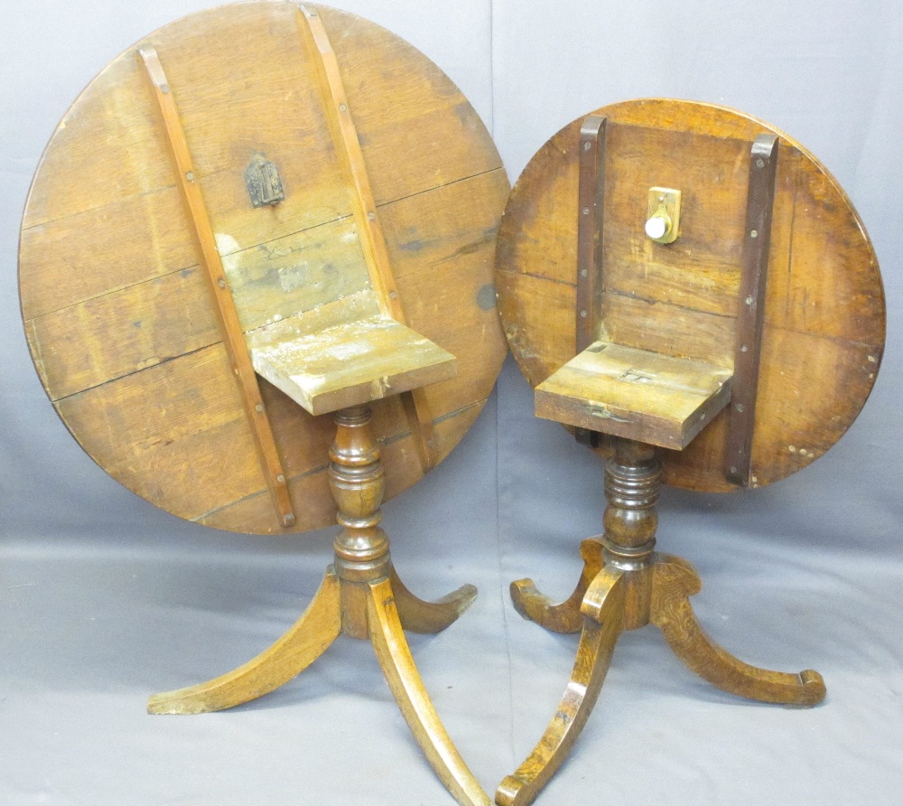 ANTIQUE OAK TILT TOP CIRCULAR TRIPOD TABLES (2), 69cms H, 69cms Diameter, 71cms H, 87cms Diameter - Image 2 of 2