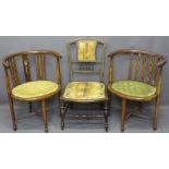 TUB CHAIRS, two similar, one with inlaid garland detail and another similar era salon chair