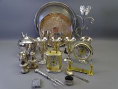 EPNS & OTHER METAL WARE along with a Quartz mantel clock and one other